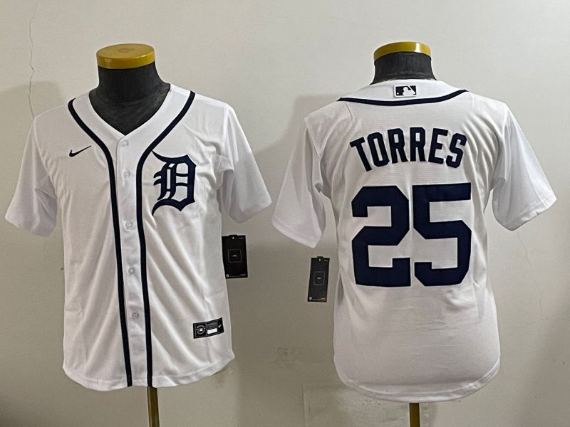 Youth 2025 Detroit Tigers #25 Torres White Game Nike MLB Jersey style 4->youth mlb jersey->Youth Jersey